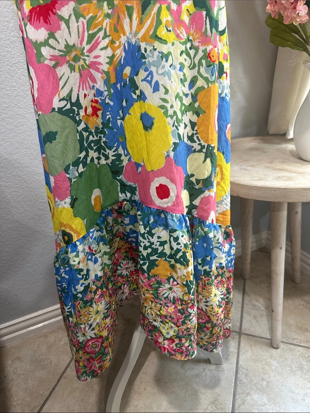 Anthropologie One-Shoulder Floral Maxi Dress in Pink, Yellow, Blue, Green
